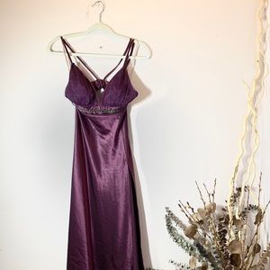 Prom Party Event Plum Satin Dress with Slit